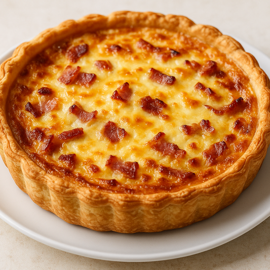 create quiche Lorraine in a white plate